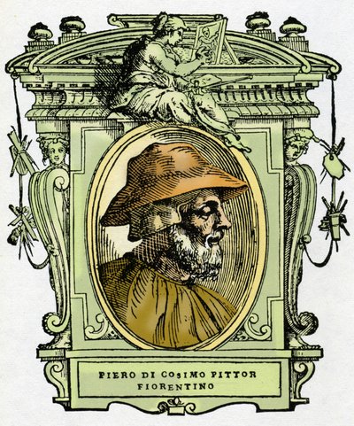 Portret van Piero di Cosimo (ca. 1462-1521?), Florentijnse schilder. Gravure uit 