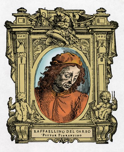 Portret van RAFFAELLINO DEL GARBO (Raffaellino de Carli) (1466-1525) Italiaanse schilder. Gravure uit 