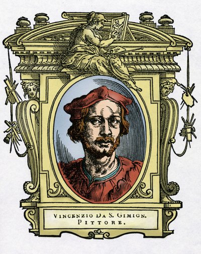 Portret van Vincenzo TAMAGNI (Vincenzo da San Gimignano) (1492-1530) Italiaanse schilder. Gravure uit 