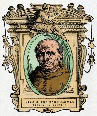 Portret van de Florentijnse schilder Fra Bartolomeo. Gravure uit 