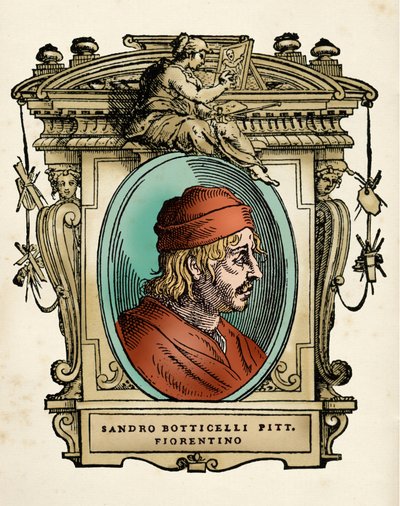 Portret van de schilder Sandro Botticelli (1445-1510) (Alessandro di Mariano di Vanni Filipepi) Gravure uit 