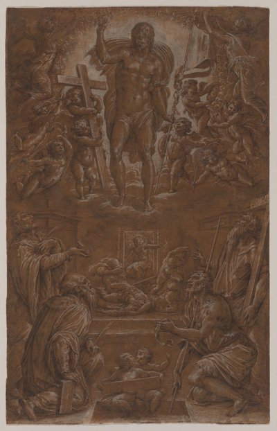 De verrezen Christus aanbeden door heiligen en engelen, 1566-1568 door Giorgio Vasari