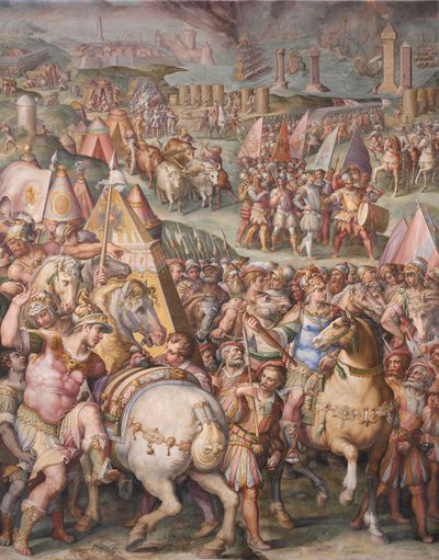 De keizer Maximiliaan heft het beleg van Livorno op, 1568-1571 door Giorgio Vasari