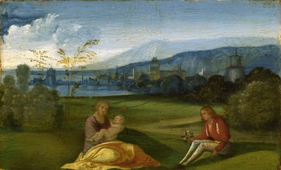 Idyllisch pastorale landschap, laat 15e eeuw door Giorgione da Castelfranco
