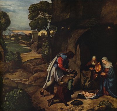 De aanbidding der herders, 1505-1510 door Giorgione da Castelfranco