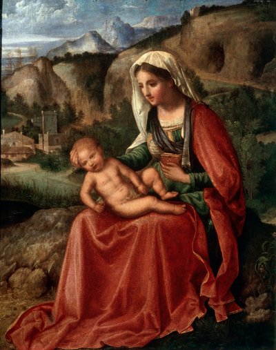 De Maagd en het Kind in een landschap door Giorgione da Castelfranco