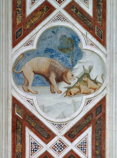 Tegeltje, symbool van de opstanding van Jezus Christus (detail) door Giotto (c.1266 1337)