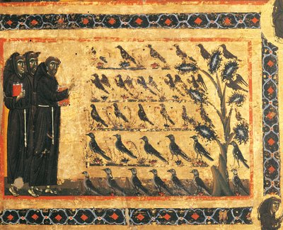 Verhalen van Sint Franciscus: Sint Franciscus predikt tot de vogels, fresco door Giotto, ca 1325. Bardi-kapel van Vernio, Basiliek van Santa Croce, Florence, Italië door Giotto (c.1266 1337)