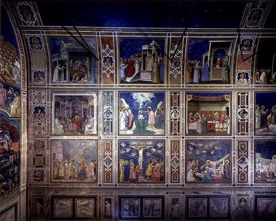 Uitzicht op de noordmuur met scènes uit het leven van de Maagd en het leven van Christus, c.1305 door Giotto (c.1266 1337)