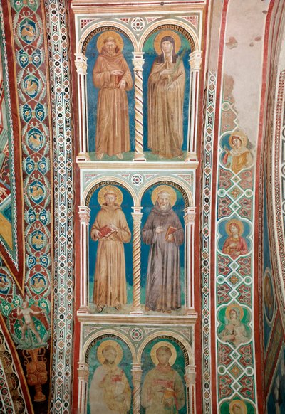 Afbeelding van de Heiligen Franciscus van Assisi, St. Claire, St. Benedictus en St. Antonius van Padua door Giotto (c.1266 1337)