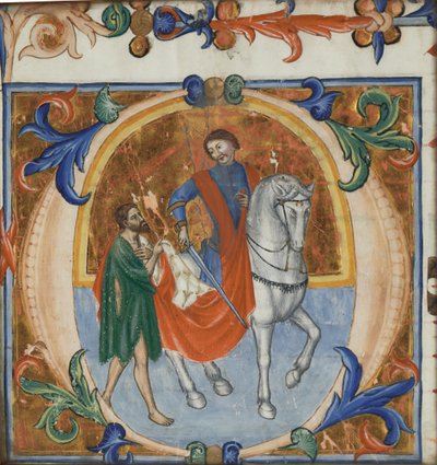 Een verlichte miniatuur van St. Martin die zijn mantel deelt (uit een groot koorboek) door Giotto di Bondone (school of)