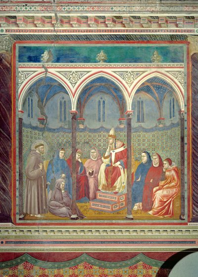 St. Franciscus preekt een preek tot paus Honorius III door Giotto di Bondone