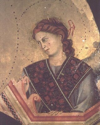 Engel van Madonna en Kind op de Troon (detail) (altaarstuk) door Giotto di Bondone