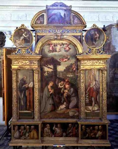 Polyptiek met de Geboorte en andere religieuze scènes door Giovan Filippo (School of) Crescuolo