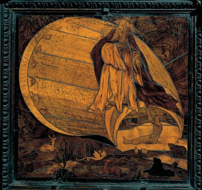 De Schepping van de Wereld - Intarsia van hout door Giovan Francesco Capoferri naar Lorenzo Lotto (1480-1556) - 16e eeuw - Kerk van Santa Maria Maggiore, Bergamo door Giovan Francesco Capoferri