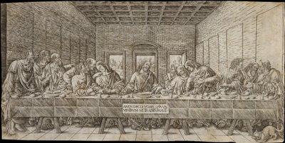 Het laatste avondmaal, met een spaniël door Giovan Pietro Birago