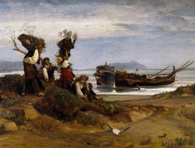 Vrouwen laden hout in de haven van Anzio door Giovanni Costa
