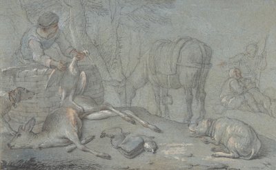 Jagers met dood wild in een landschap, 1600-1800 door Giovanni Agostino Cassana
