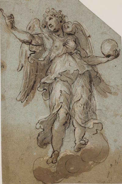 Engel met een wereldbol tussen de wolken door Giovanni Alberti