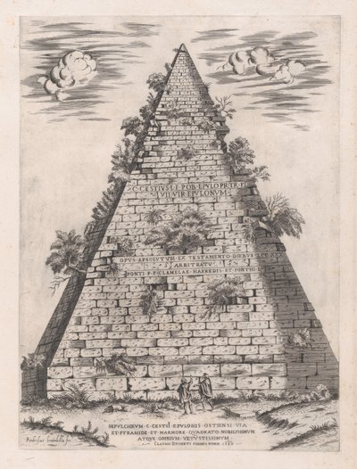 Speculum Romanae Magnificentiae: Piramide van Caius Cestius, 1582 door Giovanni Ambrogio Brambilla