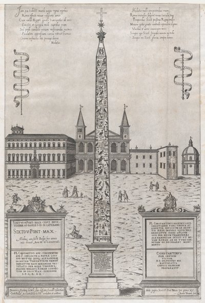 Speculum Romanae Magnificentiae: De Egyptische obelisk van Constantijn door Giovanni Ambrogio Brambilla