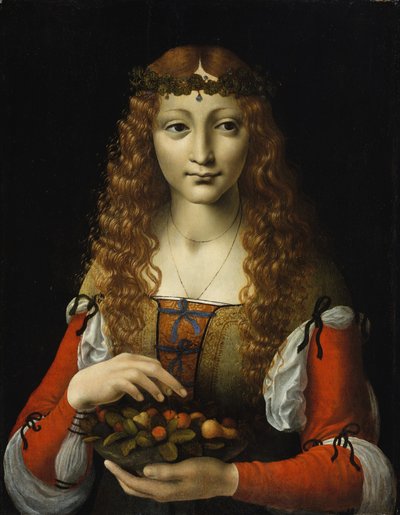 Meisje met Kersen, ca. 1491-95 door Giovanni Ambrogio de (attr. to) Predis