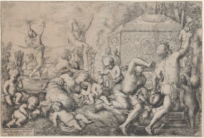 Bacchanaal met Altaar, Faun en Silenus door Giovanni Andrea Podesta