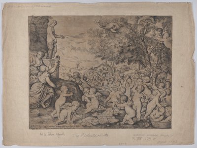 Putti voor een standbeeld van Venus, naar Titian door Giovanni Andrea Podesta