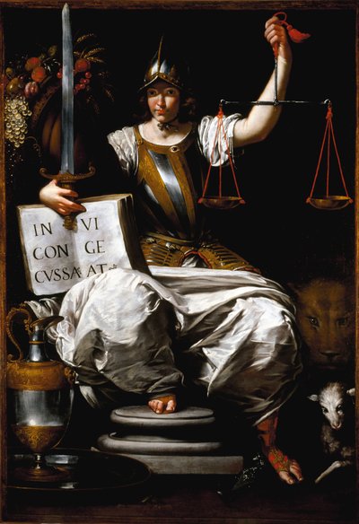 Allegorie van Justitie als een Vrouw die een Zwaard en een Weegschaal Vasthoudt door Giovanni Andrea di Ferrari