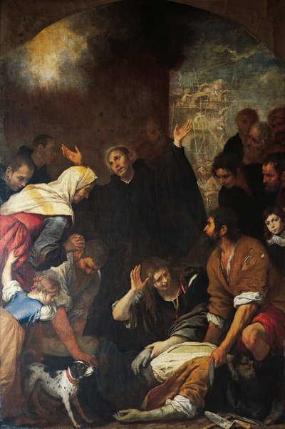 St. Ignatius wekt metselaar op, door Giovanni Andrea de Ferrari (1598-1669) door Giovanni Andrea di Ferrari