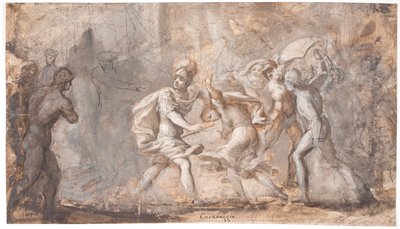 Tarpeia verpletterd onder de schilden van de Sabijnen door Giovanni Angelo Canini