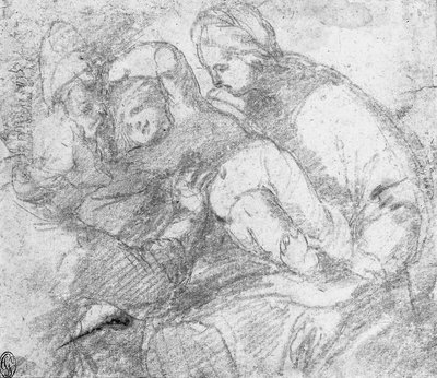 De Madonna en Kind met een knielende heilige door Giovanni Angelo Ferrario