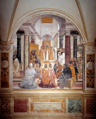 Benedictus excommuniceert twee nonnen en vergeeft hen na hun dood door Giovanni Antonio Bazzi Sodoma