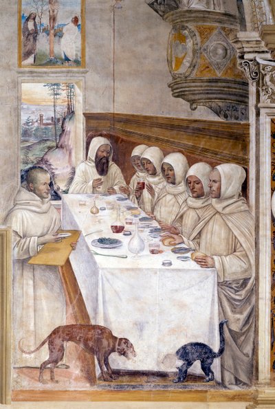 Benedictus krijgt overvloedig meel en voedt de monniken door Giovanni Antonio Bazzi Sodoma