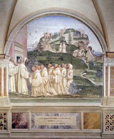 Benedictus laat een bron ontspringen op de top van de berg (fresco) door Giovanni Antonio Bazzi Sodoma