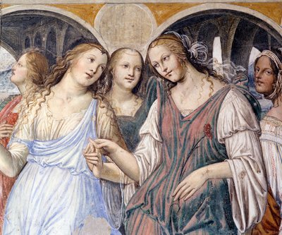 Florent stuurde prostituees naar het klooster (detail) door Giovanni Antonio Bazzi Sodoma