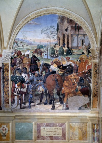 Hoe Benedictus de vernietiging van Monte Cassino voorspelt (detail) door Giovanni Antonio Bazzi Sodoma