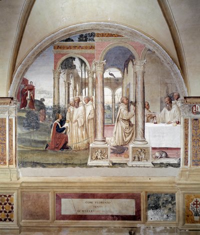 Hoe Florent probeert Benoit te vergiftigen - Muurfresco van Antonio Bazzi, het leven van Sint Benedictus door Giovanni Antonio Bazzi Sodoma