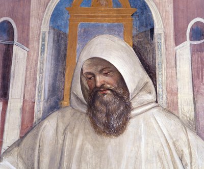 Sint Benedictus geeft de regel aan de olivetani monniken (detail) door Giovanni Antonio Bazzi Sodoma
