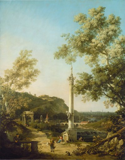 Engels Landschap Capriccio met een Zuil door Giovanni Antonio Canal