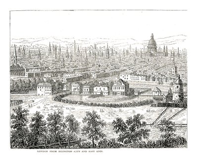 Londen vanuit Islington City en East End. Naar een uitzicht van Canaletti, gepubliceerd 1753 door Giovanni Antonio Canal