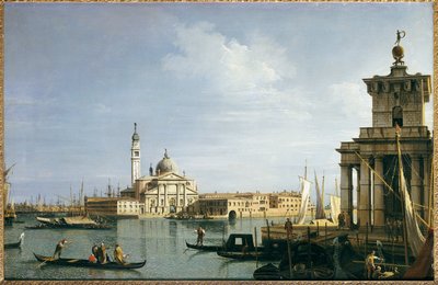 Het eiland San Giorgio Maggiore, Venetië, met de Punta della Dogana en talrijke schepen door Giovanni Antonio Canal