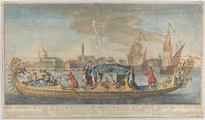 De rijkelijk versierde eerste gondel van ambassadeur Giovanni Battista Colloreado door Giovanni Antonio Faldoni