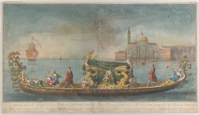 De rijkelijk versierde tweede gondel van ambassadeur Giovanni Battista Colloreado die binnenkomt door Giovanni Antonio Faldoni