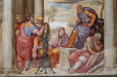 (Detail) van De Genade van Scipio, Kamer van de open haard, c.1560-65 (fresco) door Giovanni Antonio Fasolo