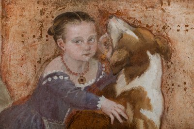 Klein meisje en hond (detail van Het banket, c.1570) door Giovanni Antonio Fasolo