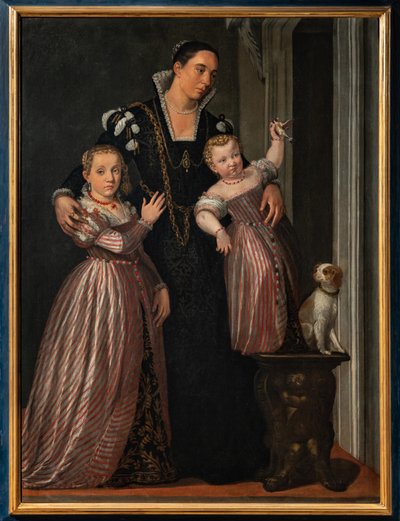 Portret van Paola Bonanome Gualdo met haar dochters Laura en Virginia door Giovanni Antonio Fasolo