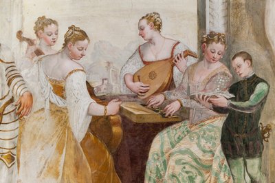 Jonge jongen en hofdames, detail van Het Concert, Grote Zaal, ca.1570 door Giovanni Antonio Fasolo