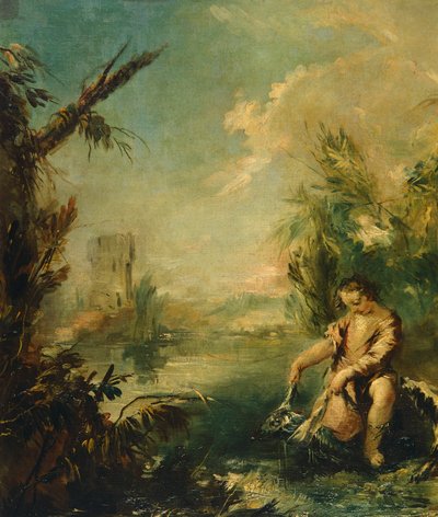 Detail van Tobias en Vis door Giovanni Antonio Guardi