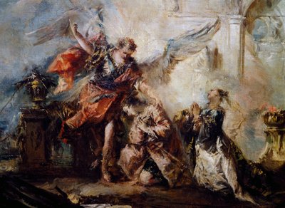 De Engel zegent Tobias (detail) door Giovanni Antonio Guardi
